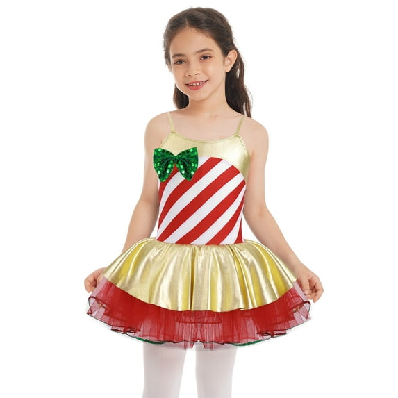 Zaldita Girls Sequins Mesh Tutu Dress Christmas Ballet Leotard Outfit Holiday Costume Party Dress-Up Red 16