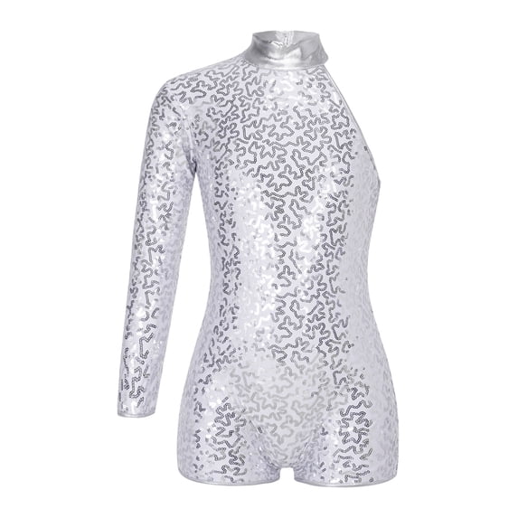 Zaldita Girls Shiny Leotard Gymnastic Jumpsuits Ballet Dance Unitard Biketard Bodysuits Ballroom Dancewear Activewear Silver 16