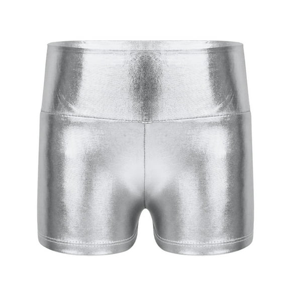 Zaldita Girls Shiny Metallic Dance Shorts Ballet Yoga Booty Shorts Gymnastic Tumbling Short Bottoms Silver 4