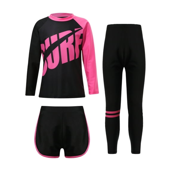 Zaldita Girls Swimsuit UPF 50+ UV Sun Protection Three Piece Long Sleeve Swimwear Rash Guard Sets Pink 4-5