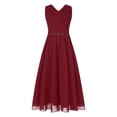 thumbnail image 1 of Zaldita Girls V-Neck Chiffon Sleeveless Junior Bridesmaid Dress Ruched A-Line Maxi Wedding Party Burgundy 8, 1 of 7