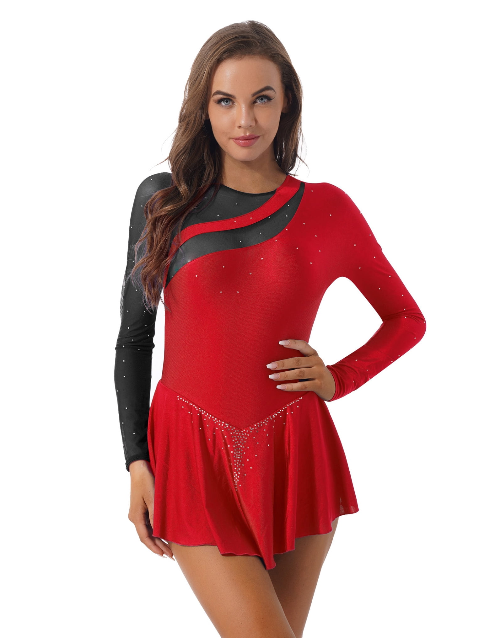 Zaldita Ice Figure Skating Dress Long Sleeves Skating Dress Womens Skating  Competition Red&Black XL - Walmart.com
