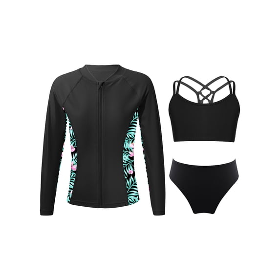 Zaldita Kids 3 Pieces Rash Guard Swimsuits Tankini Top Bikini Set UPF 50+ Beach Swimwear Bathing Suit Black 12