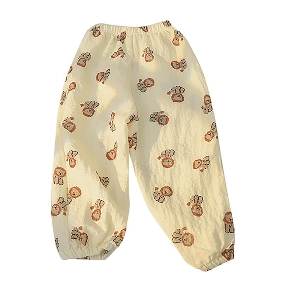 Zaldita Kids Boy Girls Summer Bloomer Pants Linen Harem Trousers Toddler Casual Joggers Pant Beige Lions 130