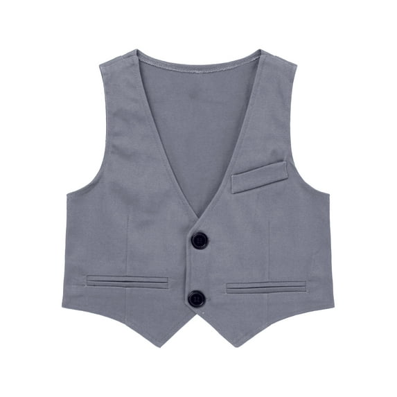 Zaldita Kids Boys 2 Button Formal Suit Vest V Neck Single-Breasted Waistcoat for Wedding Birthday Party Grey 16