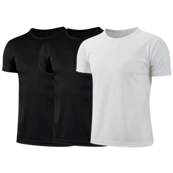 Zaldita Kids Boys 3 Pack Workout Active Performance T-shirts Dry Fit Athletic Short Sleeve Shirts Black&Black&White 130