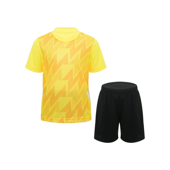Zaldita Kids Boys Football Uniform Soccer Jersey V Neck Short Sleeve T Shirt Tops with Drawstring Yellow L