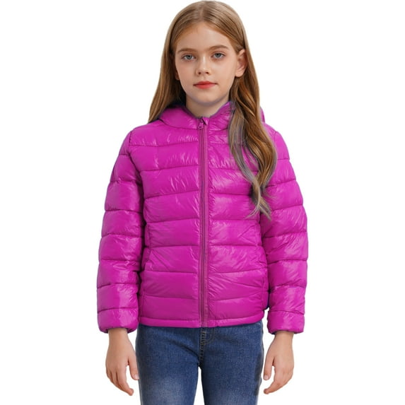 Zaldita Kids Boys Girls Hooded Puffer Jacket Lightweight Coat Zipper Warm Winter Outerwear Hot Pink 11-12