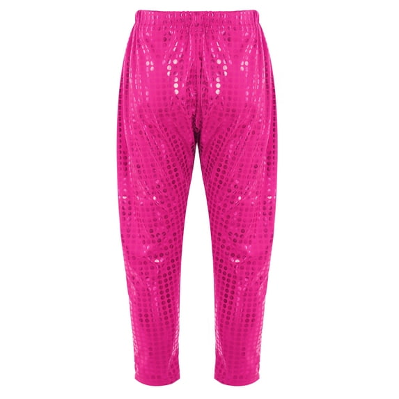 Zaldita Kids Boys Girls Sparkly Sequins Dance Jogger Pants Trousers Hip Hop Jazz Leggings Streetwear Hot Pink 110