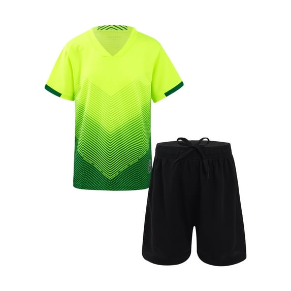 Zaldita Kids Boys Two Piece Sport Outfit Soccer Uniform Training V Neck Shirts and Athletic Shorts Set Fluorescent Green 7-8