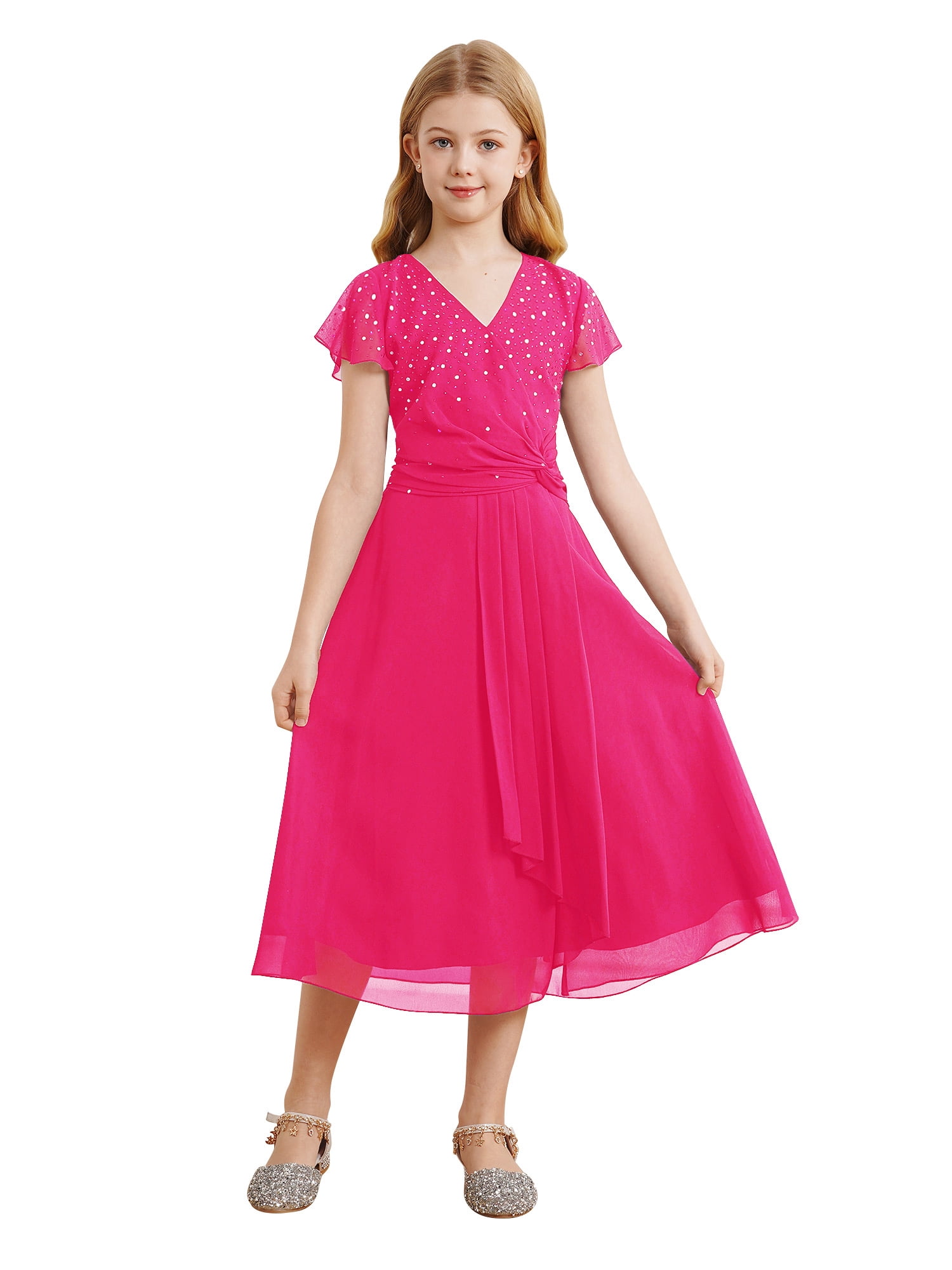 Zaldita Kids Flower Girl Chiffon Wedding Dress Cap Sleeve Ruched Junior ...