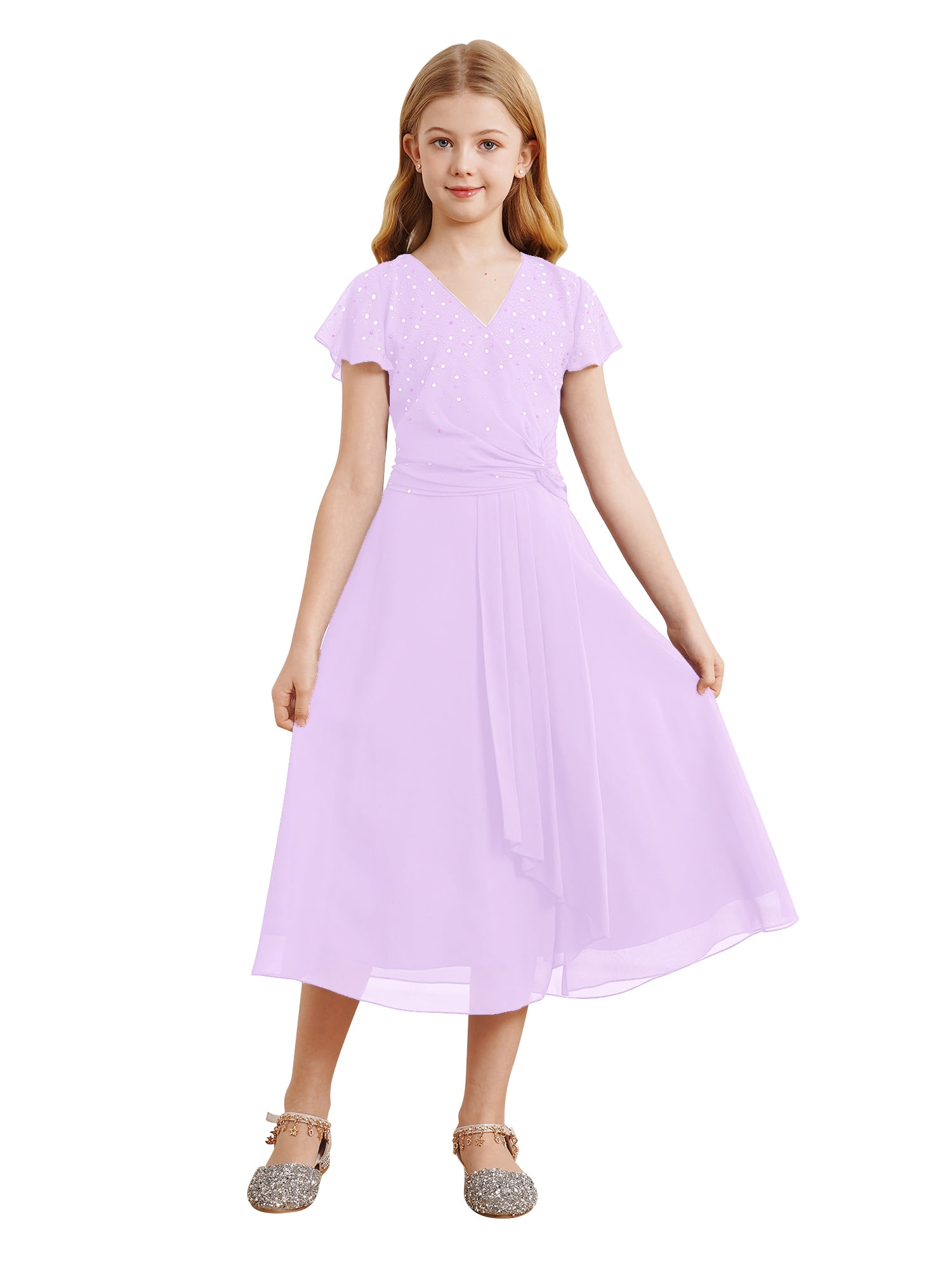oasis color bridesmaid dress Dusty Lavender Chiffon Bridesmaid Dress A-Line Knee-Length