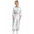 thumbnail image 1 of Zaldita Kids Girls 2 Piece Holographic Street Jazz Hip Hop Modern Dance Outfit Flap Pocket Zip Up Jacket with Pants Set Silver 14, 1 of 7