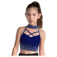 thumbnail image 1 of Zaldita Kids Girls Ballet Dance Crop Tank Top Gymnastics Yoga Sports Top Shiny Rhinestone Shirt for Stage Performance Navy Blue 12, 1 of 5