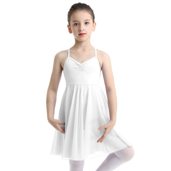 Zaldita Kids Girls Ballet Dance Tutu Dress Dancing Leotard Bodysuit with Chiffon Skirt Ruffled Skort White 10-12