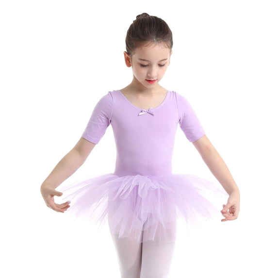 Zaldita Kids Girls Ballet Dance Tutu Dress Gymnastics Leotard with Tulle Mesh Skirt Ballerina Outfit Purple 3-4