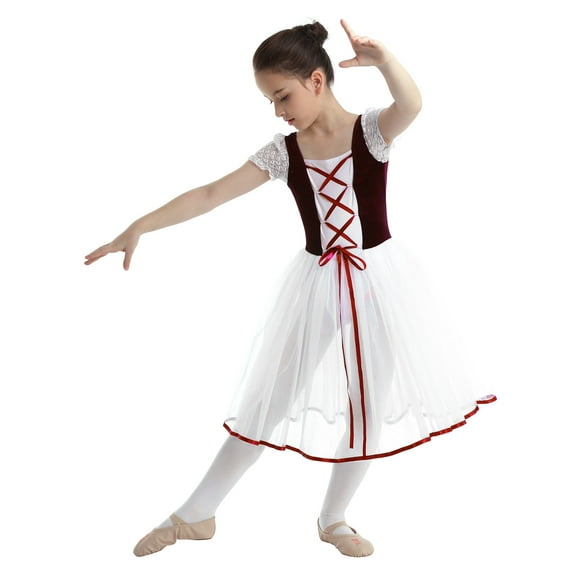 Zaldita Kids Girls Ballet Dance Tutu Dress Princess Mesh Dresses Gymnastics Leotard with Tulle Skirt Burgundy 7-8