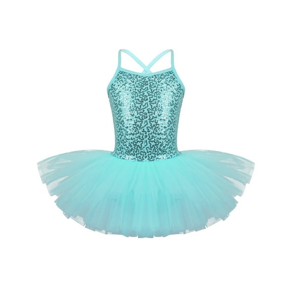 Zaldita Kids Girls Ballet Dance Tutu Dress Sequin Camisole Mesh Skirt Gymnastics Leotard Dancewear Turquoise 7-8