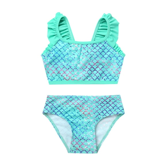 Zaldita Kids Girls Bikini Set Ruffle Two Piece Swimsuits Bathing Suit Summer Swimwear Green 10