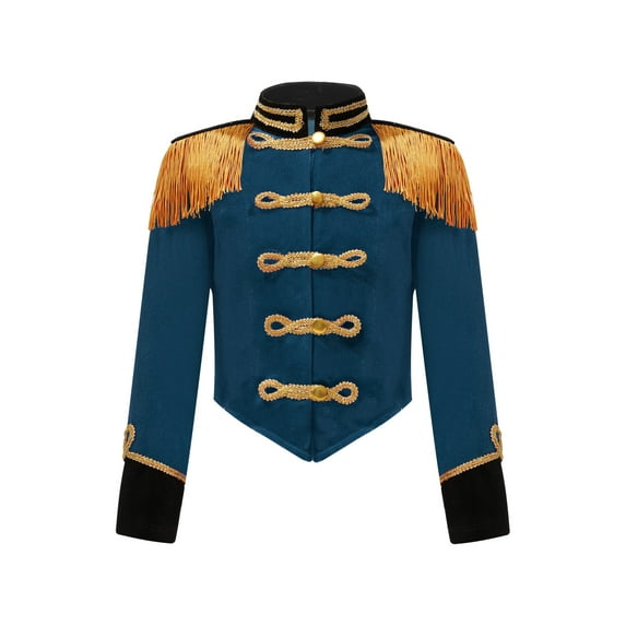 Zaldita Kids Girls Boys Drum Major Clothes Tassel Red Jacket Halloween Clothes Marching Band Uniform Peacock Blue 12
