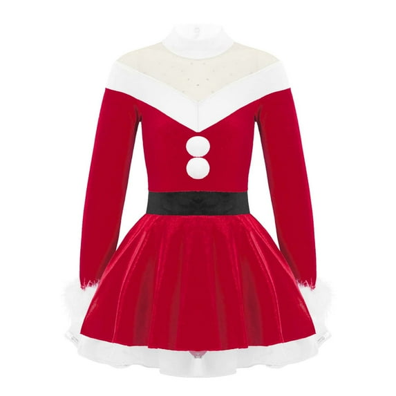 Zaldita Kids Girls Christmas Dress up Velvet Dance Dress Stand Collar Tutu Dress Winter Party Red 10
