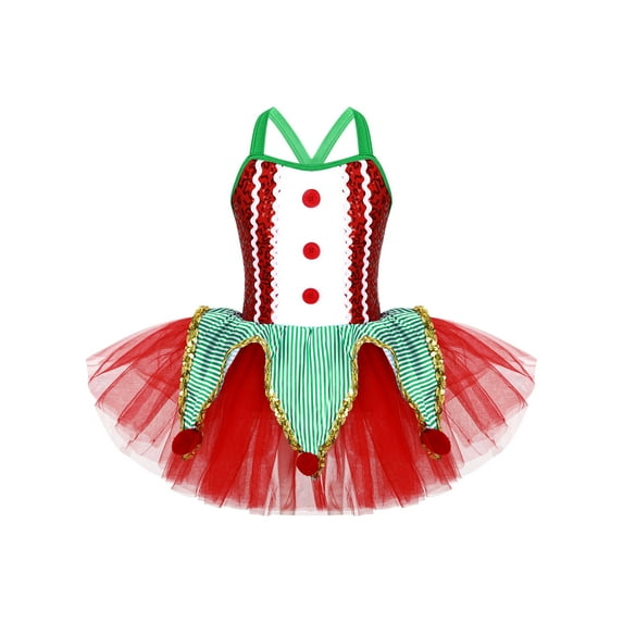Zaldita Kids Girls Christmas Elf Costume Santa Claus Cosplay Sequin Ballet Dance Xmas Dress Green 4