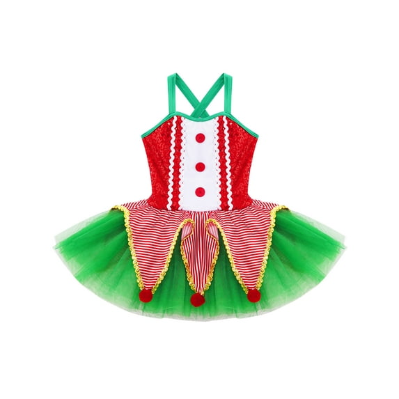 Zaldita Kids Girls Christmas Elf Costume Santa Claus Cosplay Sequin Ballet Dance Xmas Dress Red 4
