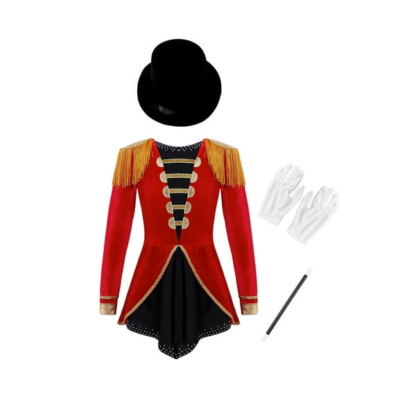 Zaldita Kids Girls Circus Ringmaster Costume 3 Pcs Magic Show Outfit Christmas Halloween Carnival Red 10