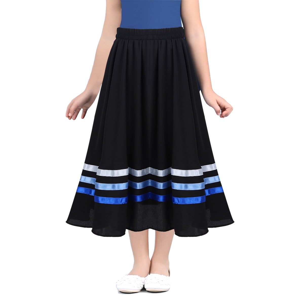 Whitewed Modern Flamenco Ballroom Dance Skirt - Stretch Training Skirt, 35.4" Length, One Size (Fits Waist 25"-33")