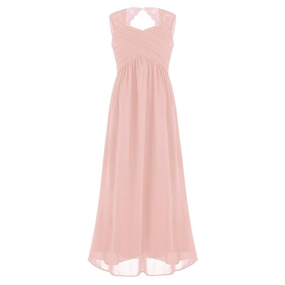 Zaldita Kids Girls Floral Lace Chiffon Junior Bridesmaid Dress Pageant Formal Maxi Gown Pink 16
