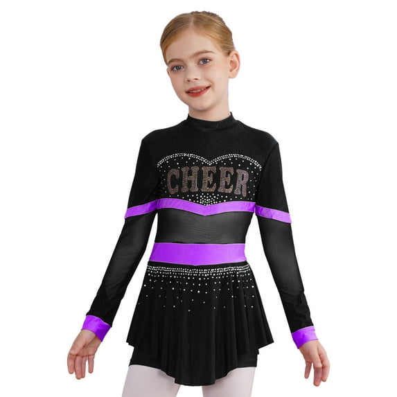 Zaldita Kids Girls Glitter Cheerleading Uniform Cheer Leader Outfits Sparkly Dance Dress Leotard Performance Dancewear Purple 6