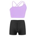 thumbnail image 1 of Zaldita Kids Girls Gymnastics/Ballet/Dance/Swim Outfits Sports Bra Crop Tops and Booty Shorts Active Lavender&Black 8, 1 of 7