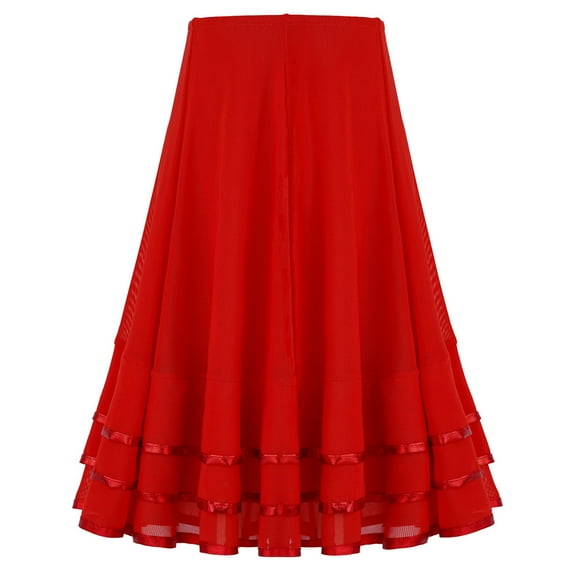 Zaldita Kids Girls High Waist A Line Midi Skirt Ballroom Dance Latin Lyrical Flamenco Flowy Skirt Performance Wear A Red 10