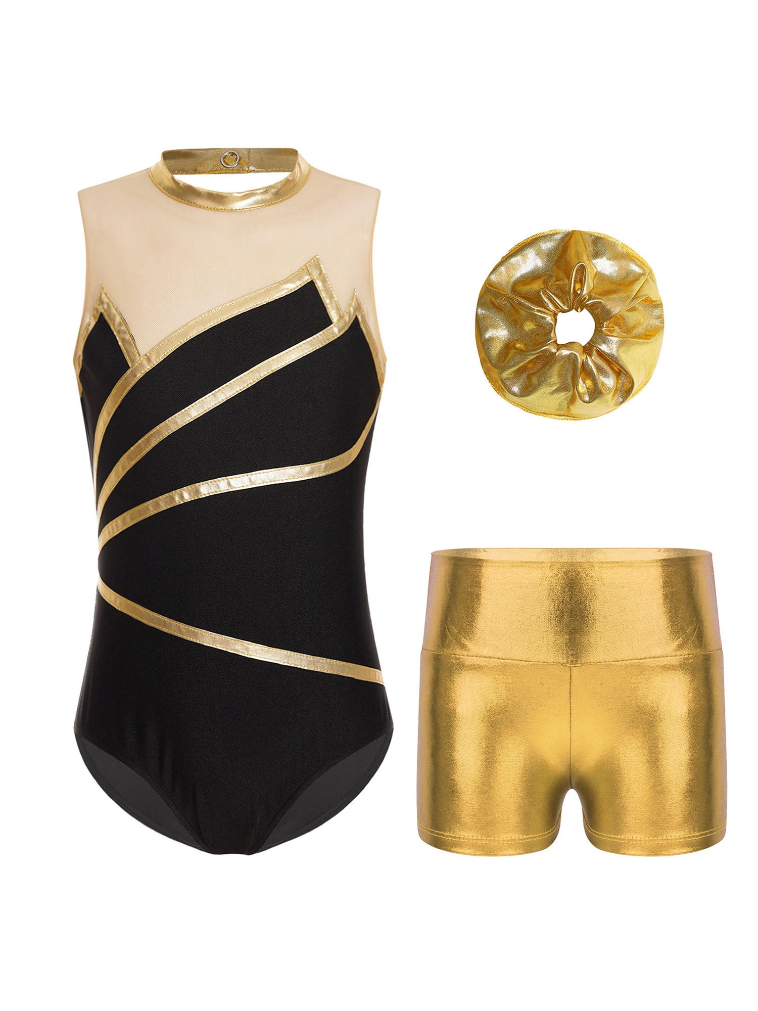 YONGHS Girls Shiny Metallic Dance Costume, Hip Hop Street