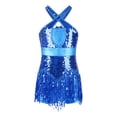 thumbnail image 1 of Zaldita Kids Girls Latin Dance Hip Hop Jazz Performance Costume Sparkly Tassel Leotard Fringed Bodysuit Dancewear Blue 4, 1 of 7