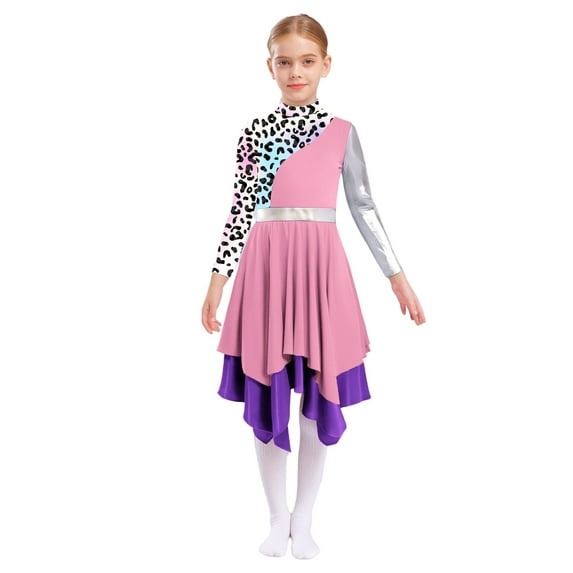 Zaldita Kids Girls Liturgical Praise Dance Dress Camouflage Print Long Sleeve Worship Lyrical Church Robe Dancewear Pink 10