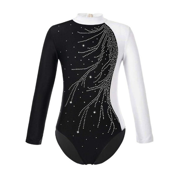 Zaldita Kids Girls Long Sleeve Dance Gymnastics Leotard Rhinestone Figure Ice Skating Bodysuit Competition Costume A White 8