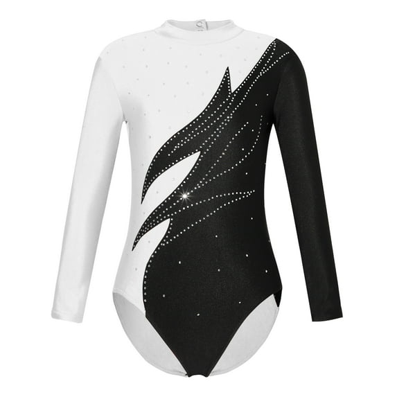 Zaldita Kids Girls Long Sleeve Shiny Gymnastics Leotard Athletic Ballet Dance Bodysuit Unitard Dancewear Activewear White 14