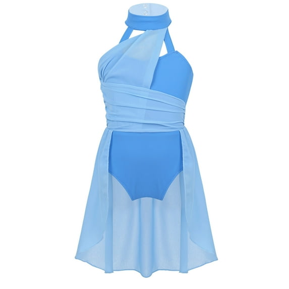 Zaldita Kids Girls Lyrical Dance Dress Ballet Leotard Modern Contemporary Dance Costume Dancewear Light Blue 6