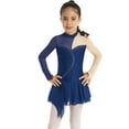 thumbnail image 1 of Zaldita Kids Girls Mesh Splice Long Sleeve Sequins Gymnastics Ballet Dance Dress Ice Skating Dress Dancewear Navy Blue 14, 1 of 7
