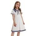 thumbnail image 1 of Zaldita Kids Girls Nautical Dress Sailor Collar Short Sleeve Summer A-Line School Uniform Dress Size 4-16 Years White 160/6, 1 of 7
