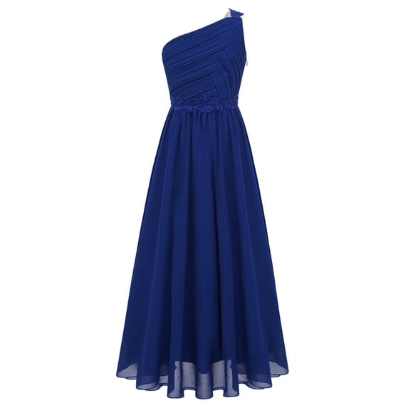 Zaldita Kids Girls One Shoulder Ruched Junior Bridesmaid Dress for Wedding Birthday Party Blue 12