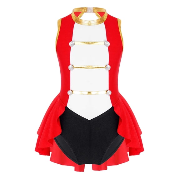 Zaldita Kids Girls Ringmaster Circus Show Costume Sleeveless Tassels Hollow Out Leotards Dancewear Red 8