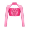 thumbnail image 1 of Zaldita Kids Girls Sequin Mock Neck Long Sleeve Gymnastics Dance Crop Top Jazz Hip Hop Athletic Shirt Streetwear Hot Pink 16, 1 of 6