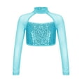 thumbnail image 1 of Zaldita Kids Girls Sequin Mock Neck Long Sleeve Gymnastics Dance Crop Top Jazz Hip Hop Athletic Shirt Streetwear Lake Blue 10, 1 of 6