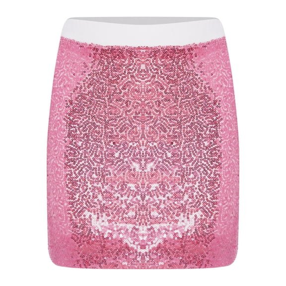 Zaldita Kids Girls Sequins Bodycon Mini Skirts Sparkly Elastic Waist Pencil Skirts Ballet Dance Party Skorts Dancewear Pink 130