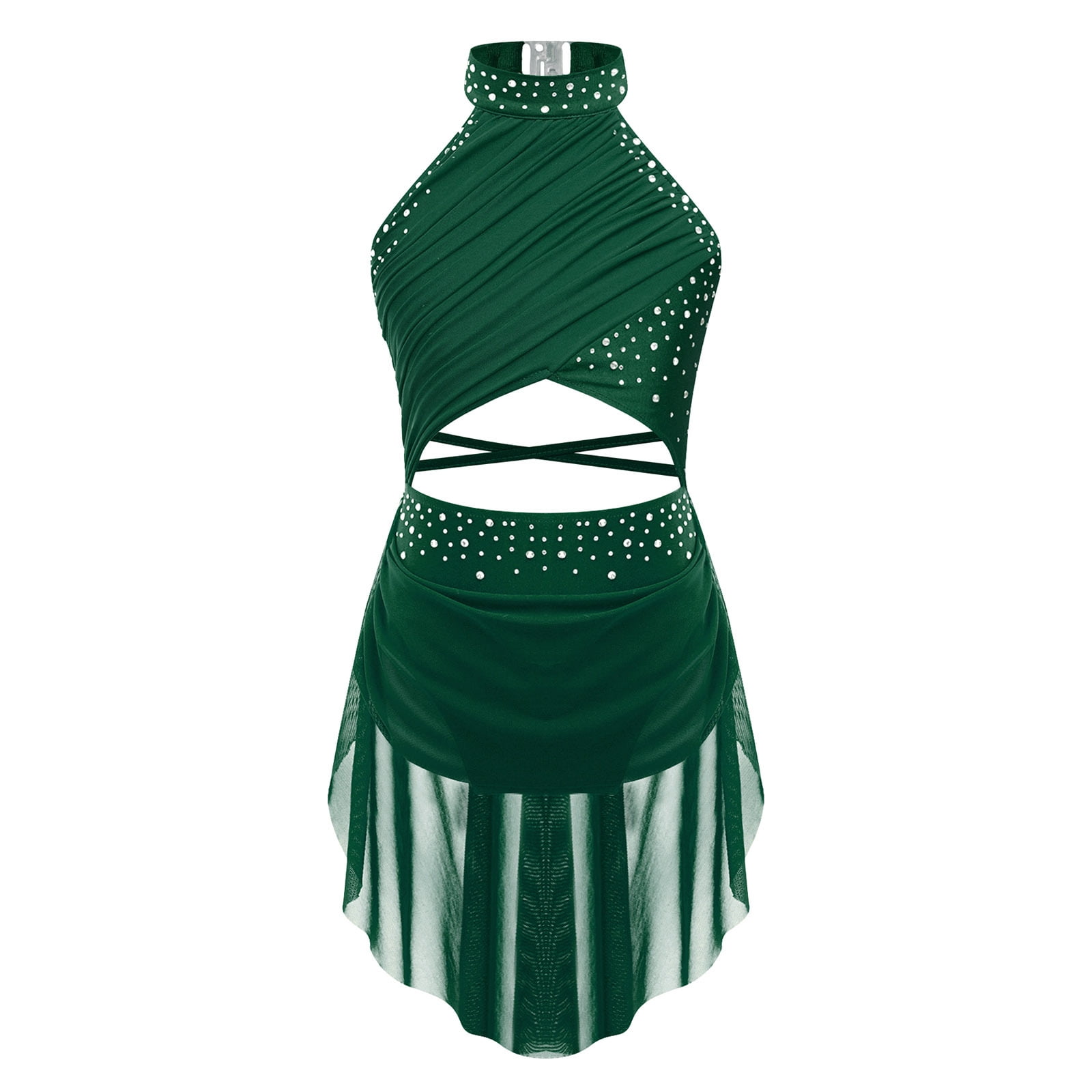 sachin and babi light blue dress emerald green ice skating dress - elegant long sleeve high-stretch  performance skirt with geometric pattern & applique details for adult figure  , competition & show costume, figure , nontransparent fabric main image 1
