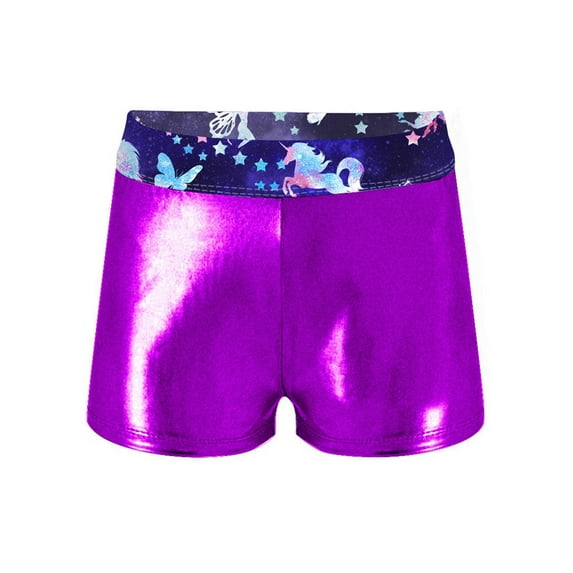 Zaldita Kids Girls Shiny Metallic Ballet Dance Shorts Gym Workout Bottom Gymnastics Shorts Fairy Navy 8