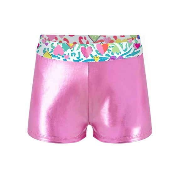 Zaldita Kids Girls Shiny Metallic Ballet Dance Shorts Gym Workout Bottom Gymnastics Shorts Heart Zebra 12