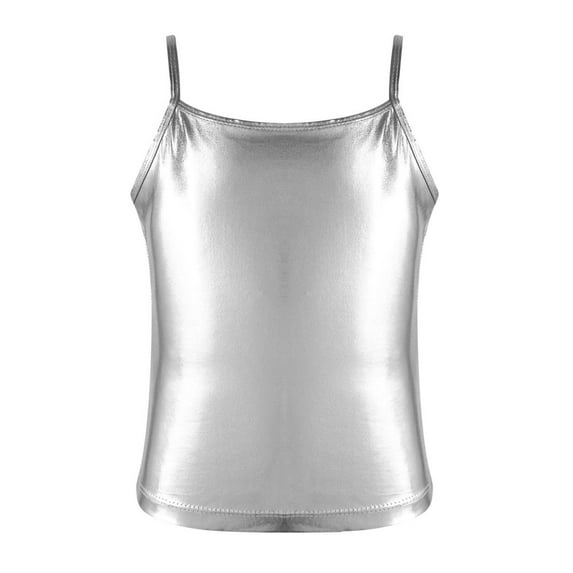 Zaldita Kids Girls Shiny Metallic Camisole Tank Tops Jazz Hip-hop Dance Costumes Spaghetti Straps Tank Top Vest Silver 8